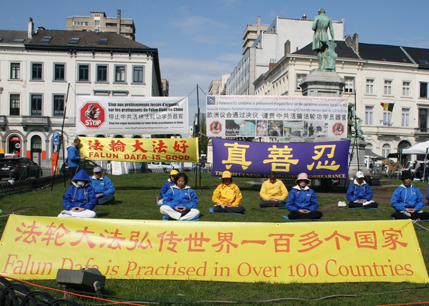 Image for article Brussels: Tourists Condemn Brutal Persecution of Falun Dafa at Event Outside European Parliament