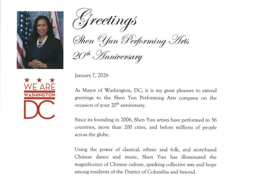 Image for article Washington DC: Mayor Congratulates Shen Yun Performing Arts on Its 20th Anniversary